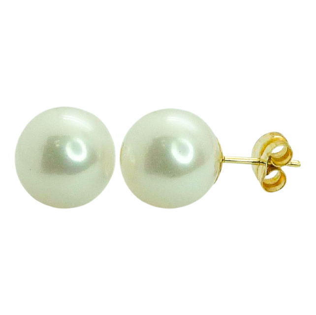 11/12 MM ROUND FRESHWATER PEARL STUD EARRINGS.