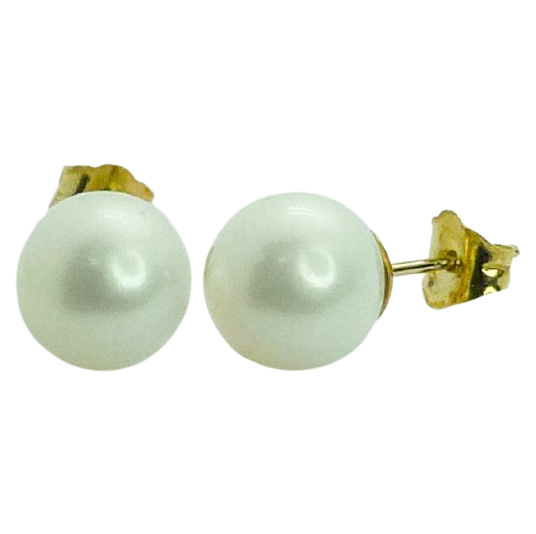 8/9MM ROUND FRESHWATER PEARL STUD EARRINGS.