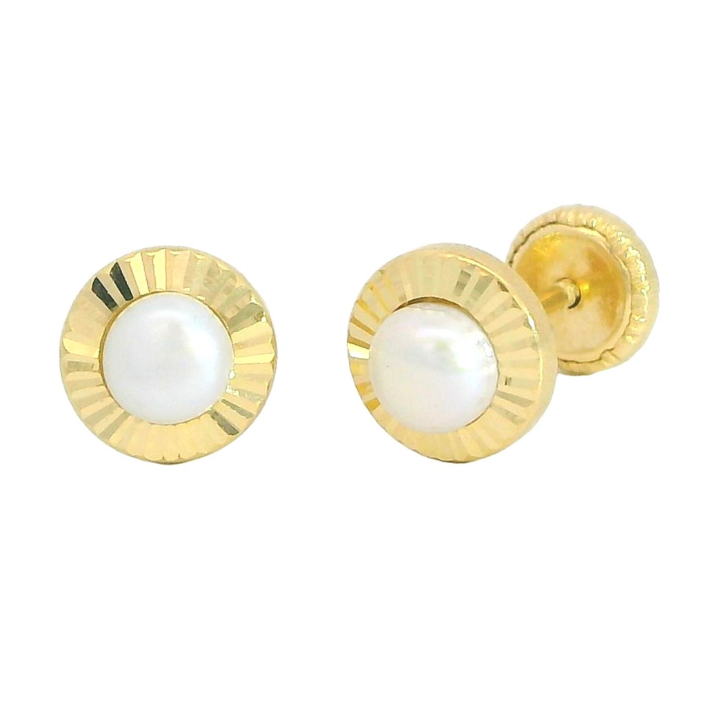 PENDIENTES ORLA TALLADA CON PERLA DE 4MM.TORNILLO. Perla Cultivada