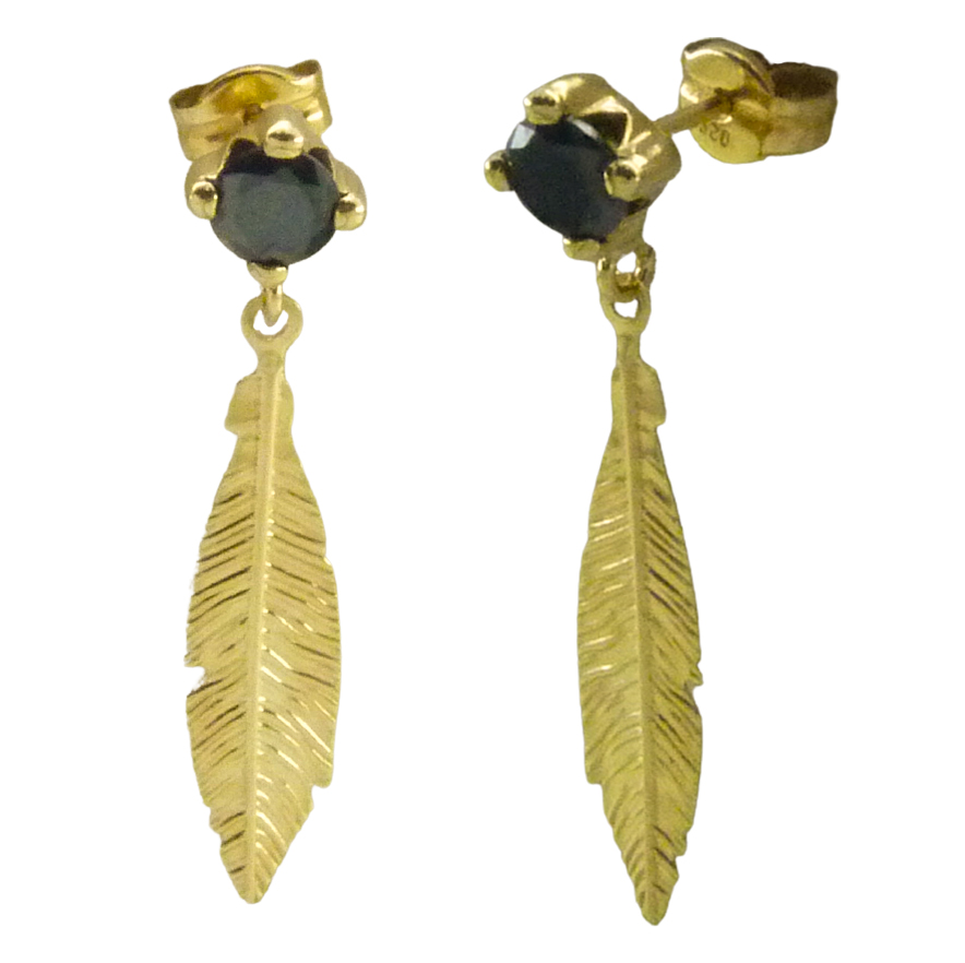 18MM FEATHER EARRINGS WITH BLACK CZ.