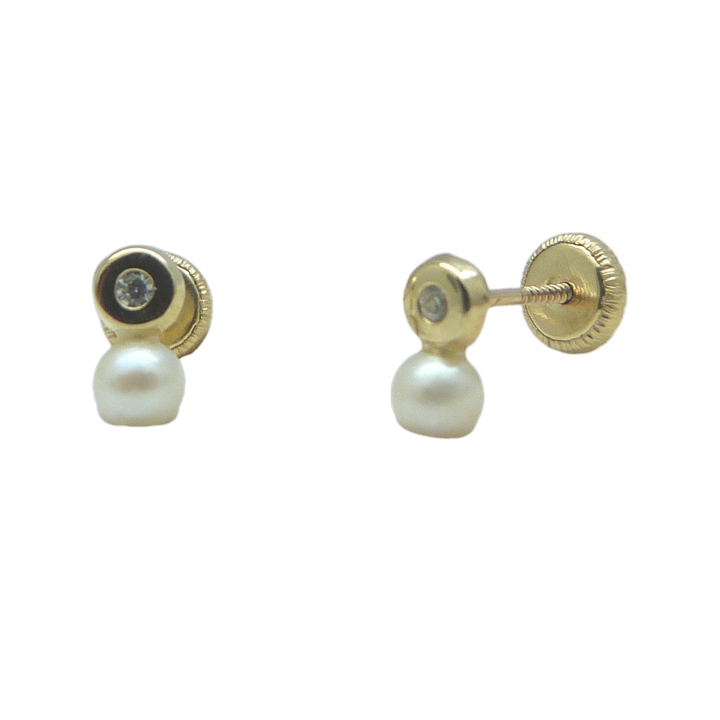 PENDIENTES CHATON Y PERLA DE 4MM.TORNILLO.