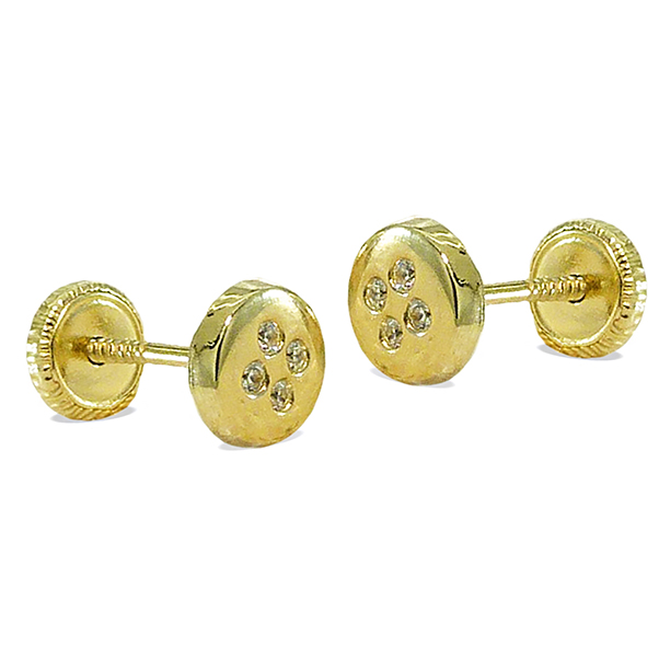 5'5MM ROUND STUD EARRINGS WITH CZ.SCREW BACK.