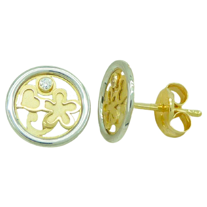 8MM TWO TONE FLOWER ESTUD EARRINGS.