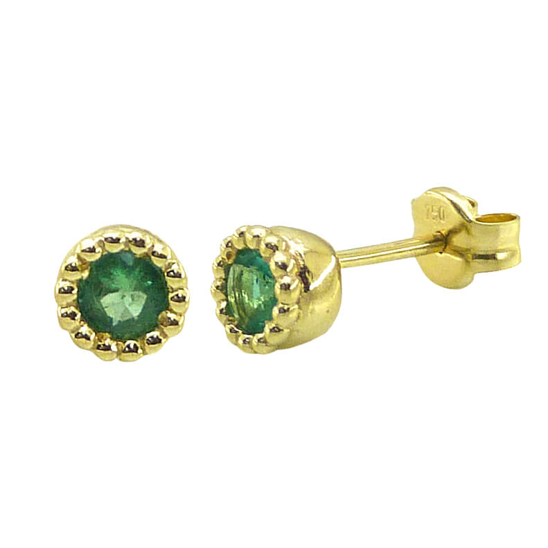 NANO EMERALD STUD EARRINGS.4MM.PUSHBACK.