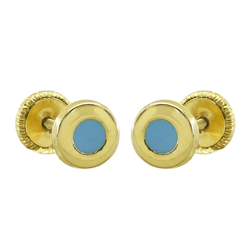 5MM BLUE ENAMEL ROUND STUD EARRINGS.SCREW BACK.