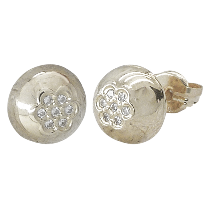 7MM HALF BALL STUD EARRINGS WITH CZ.