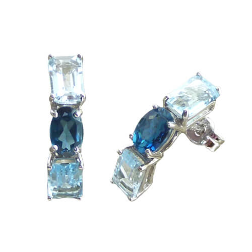 PENDIENTES ORO BLANCO TOPACIO AZUL FINO Y TOPACIO LONDON BLUE.