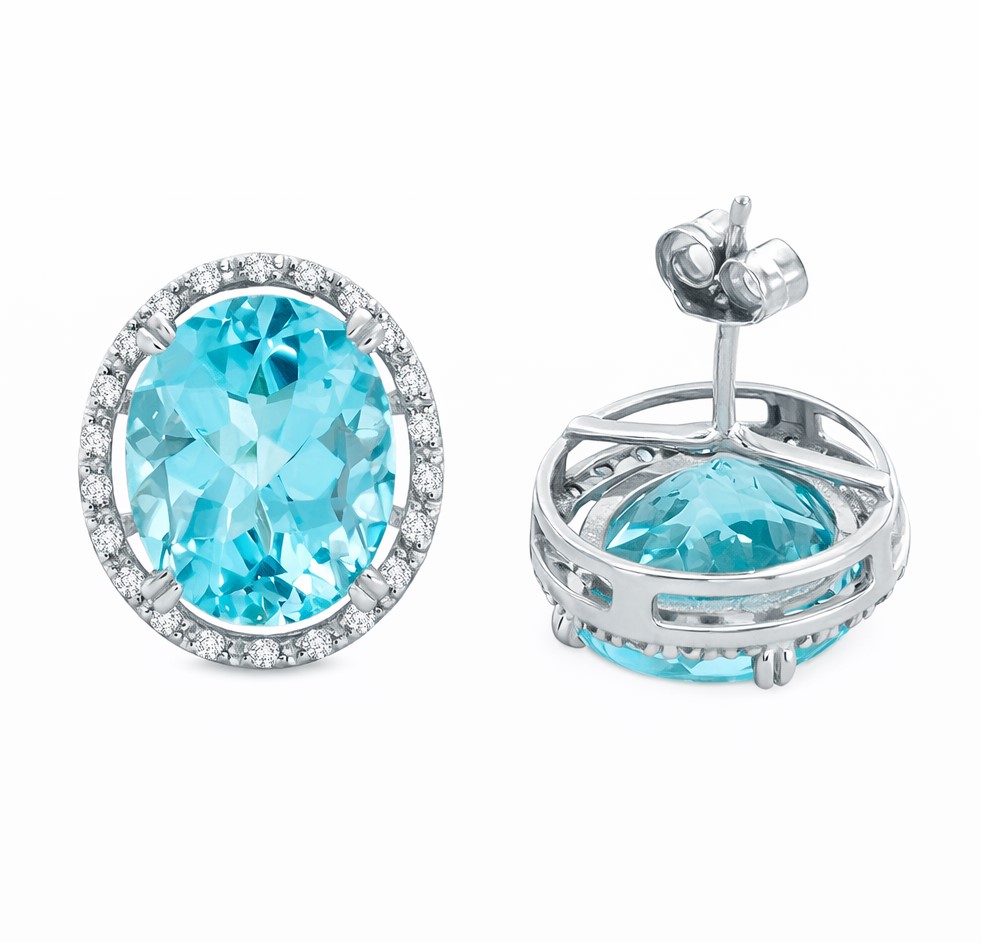 12x8MM TOPAZ AND CZ STUD EARRINGS.WHITE GOLD