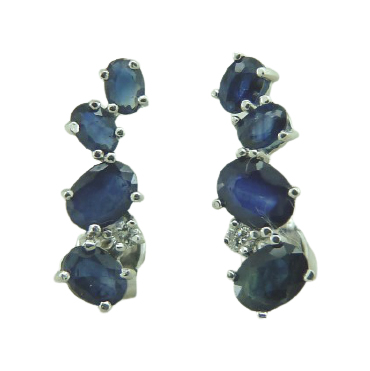 PENDIENTES ZAFIRO 4x3MM Y BRILLANTES  0.03CT TW  H-SI