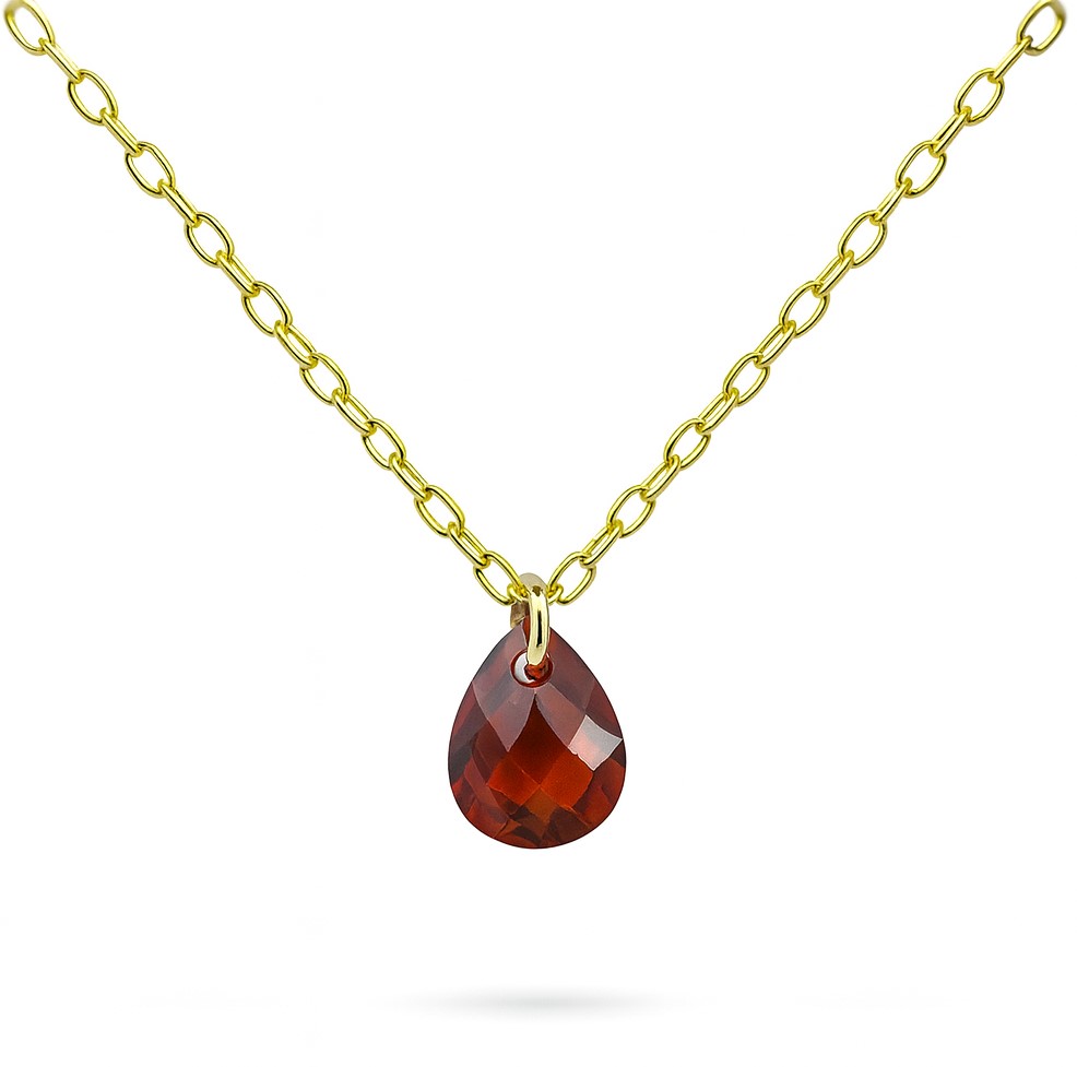 7x5MM PEAR  GARNET  COLOR CZ CHARM NECKLACE.45CM CHAIN.