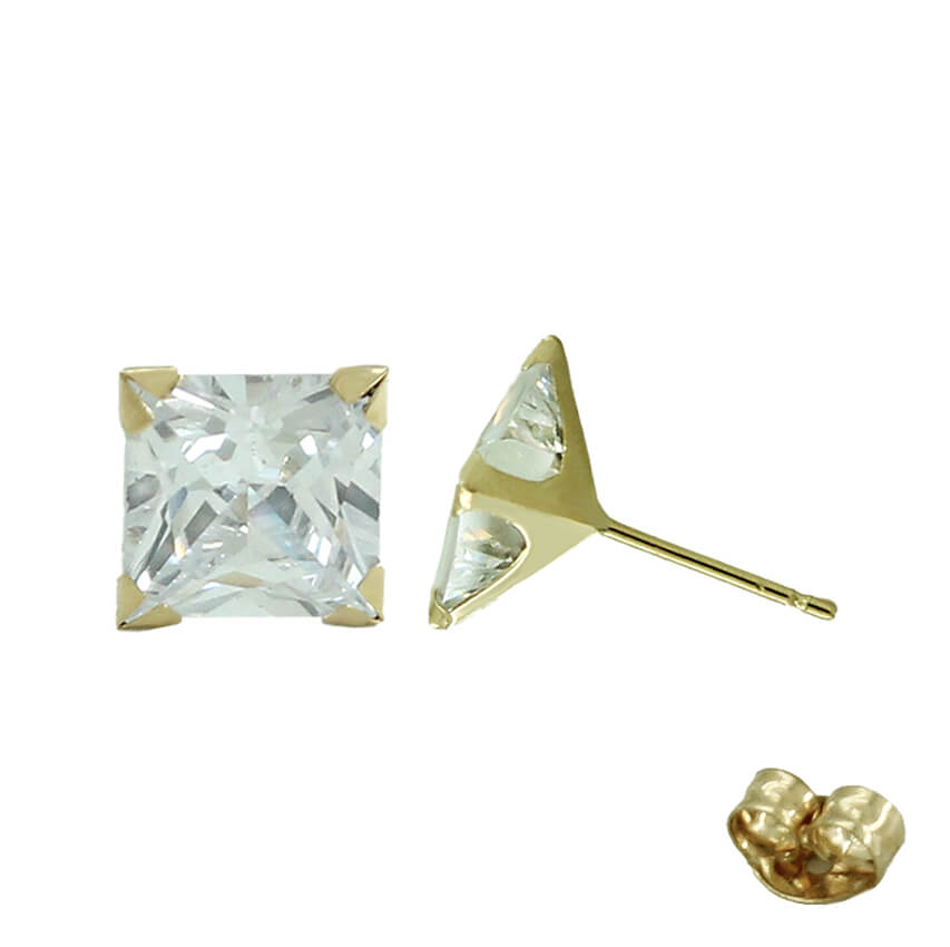 5x5MM CARRE CZ STUD EARRINGS.PUSH BACK.