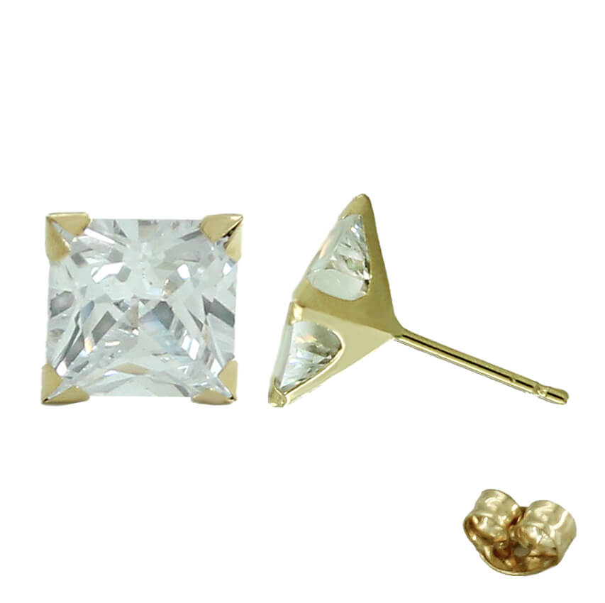 7x7MM SQUARE CZ STUD EARRINGS.PUSHBACK.