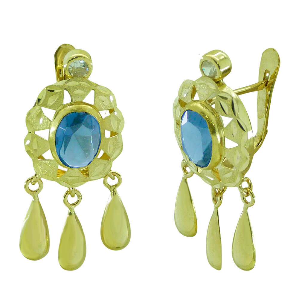 PENDIENTE CUBANA PIEDRA 8x6MM COLOR AGUAMARINA.25MM.