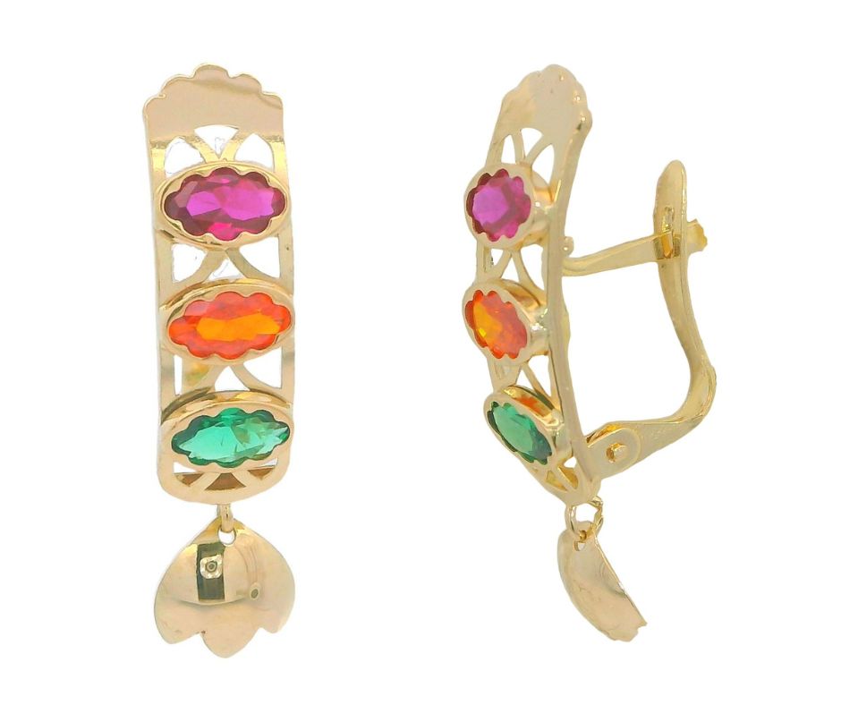 25x5MM LEVERBACK EARRINGS WITH COLORED CZ.
