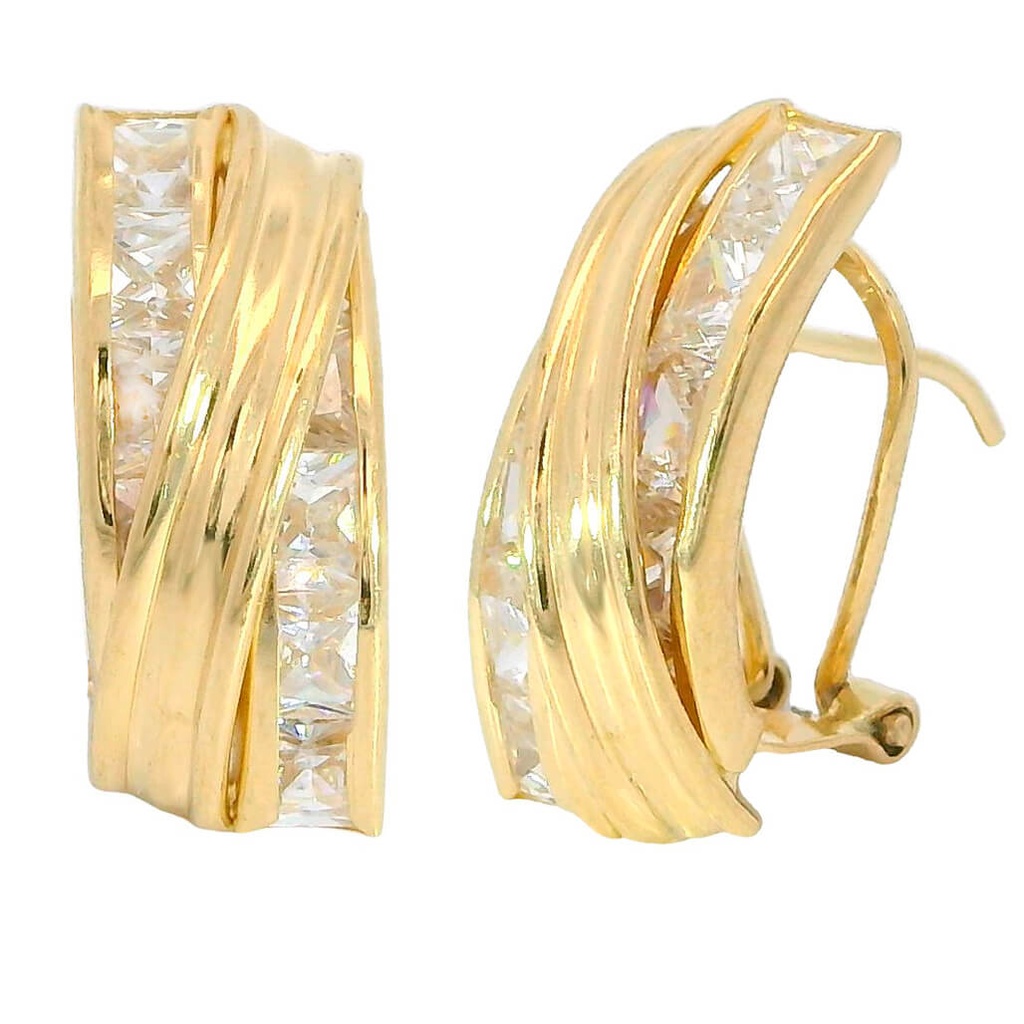 16x8MM OMEGA BACK EARRINGS WITH CZ.