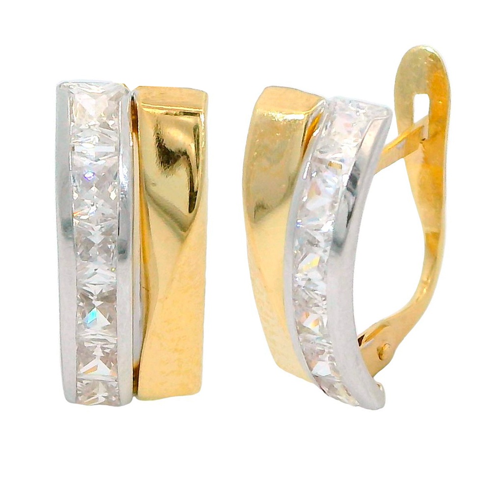 14x6MM TWO TONE LEVERBACK EARRINGS WITH CZ.