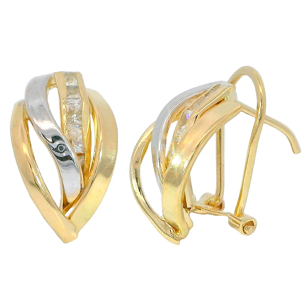 13x9MM TWO TONE GOLD OMEGA BACK EARRINGS.