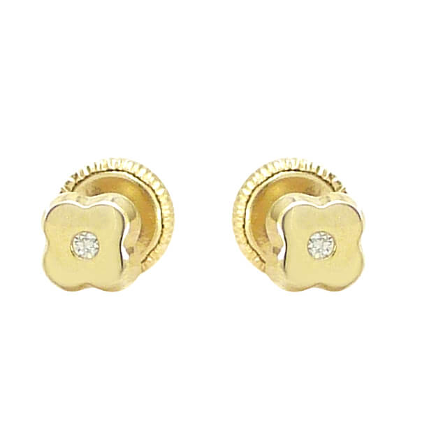 4MM QUATREFOIL STUD EARRINGS.1.10MM DIAMONDS.