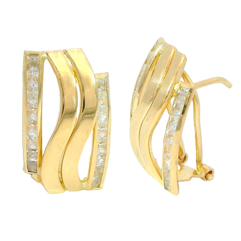 19x9MM OMEGA BACK EARRINGS WITH CARRE CZ.