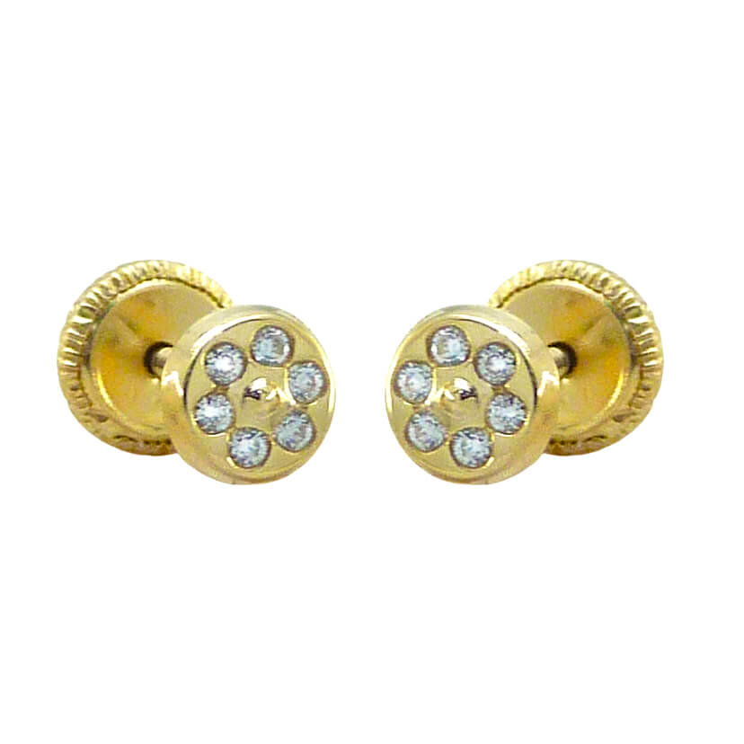 4MM ROUND STUD EARRINGS WITH CZ.SCREW BACK.