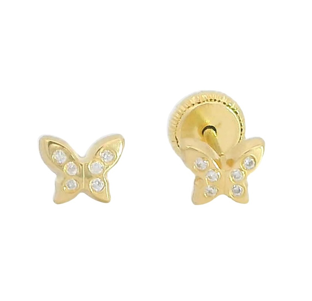 BUTTERFLY STUD EARRINGS WITH CZ.0.8MM.SCREWBACK.