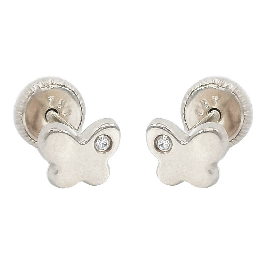 PENDIENTES MARIPOSA ORO BLANCO 6MM CON CIRCONITAS.