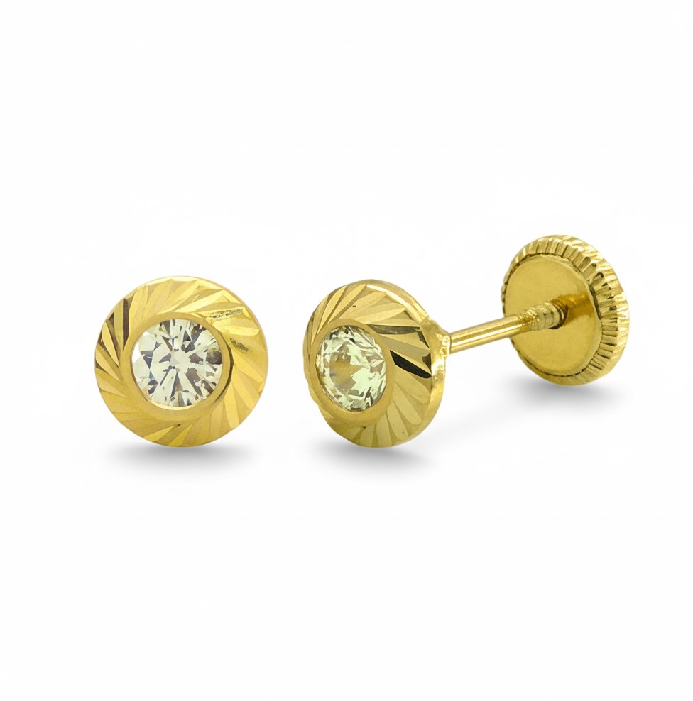 5MM ROUND EARRINGS WITH 3MM CZ.SCREW BACK.