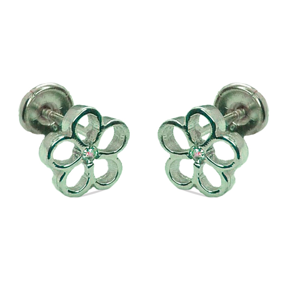 PENDIENTES ORO BLANCO FLOR CON CIRCONITA.6'5MM.