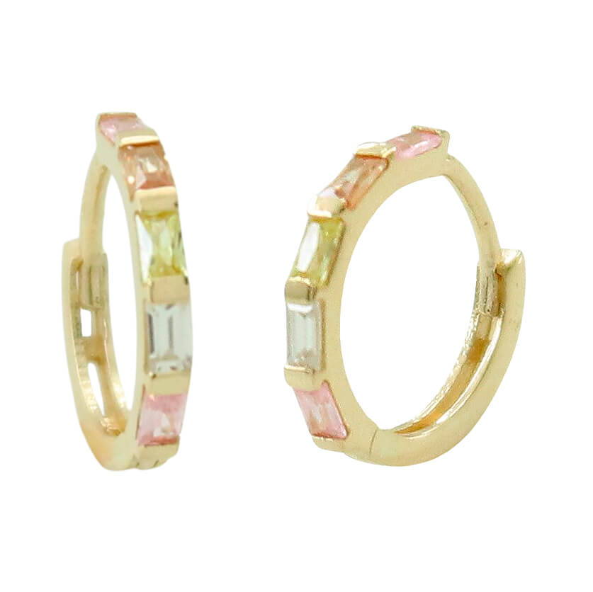 12x1'5MM COLOR BAGETTE CZ HOOP EARRINGS.