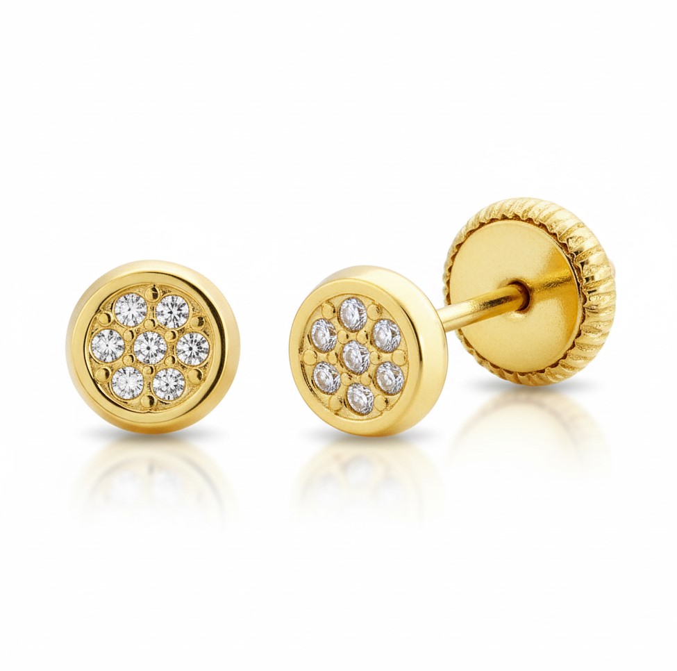 4 MM ROUND EARRINGS WITH CZ'S.SCREW BACK.