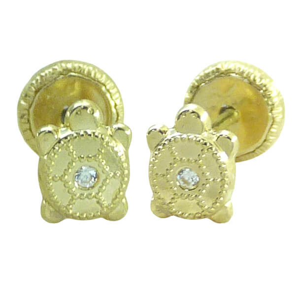 TURTLE KIDS EARRINGS WITH CZ.5MM.