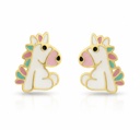 8MM ENAMEL UNICORN EARRINGS.SCREW BACK.