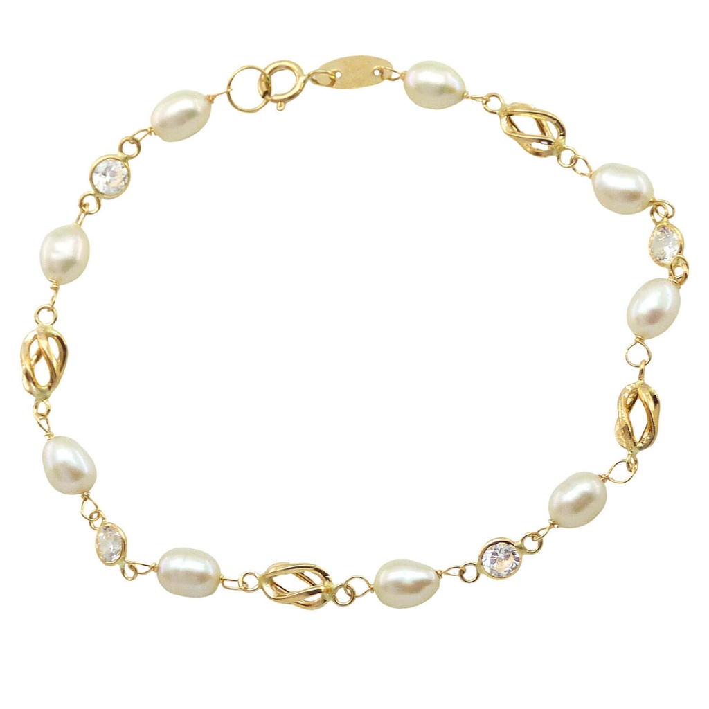 PULSERA COMUNION JAULA Y PERLAS PIEDRA SIN CHAPA. Perla Cultivada