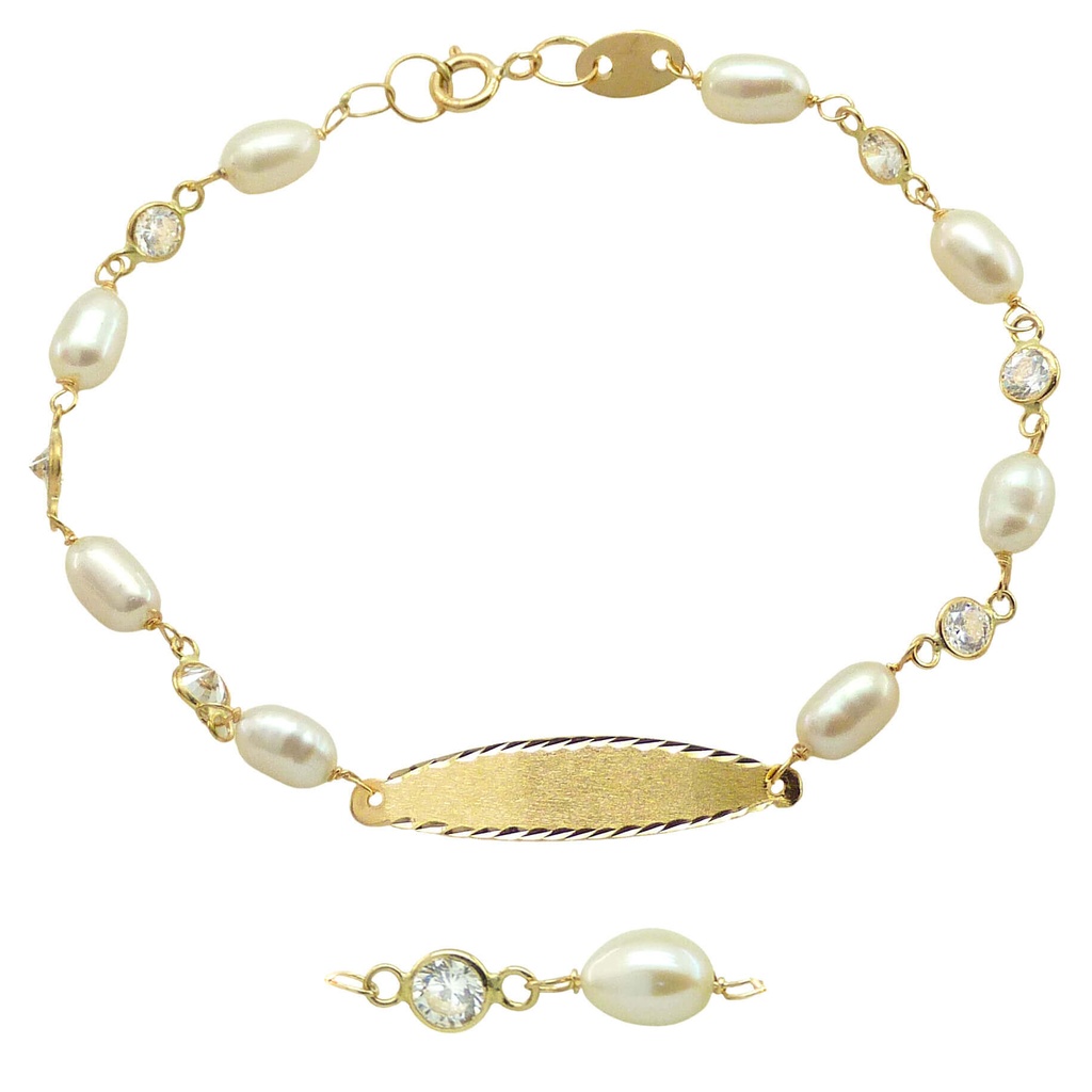 ENGRAVING PLATE HOLY FIRST COMMUNION BRACELET WITH PEARLS AND CZ.