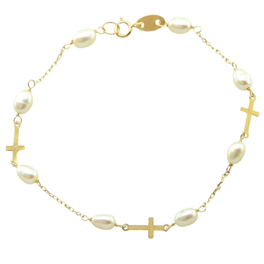 PULSERA COMUNION SIN CHAPA.PERLAS Y CRUCES.19CM. Perla Cultivada