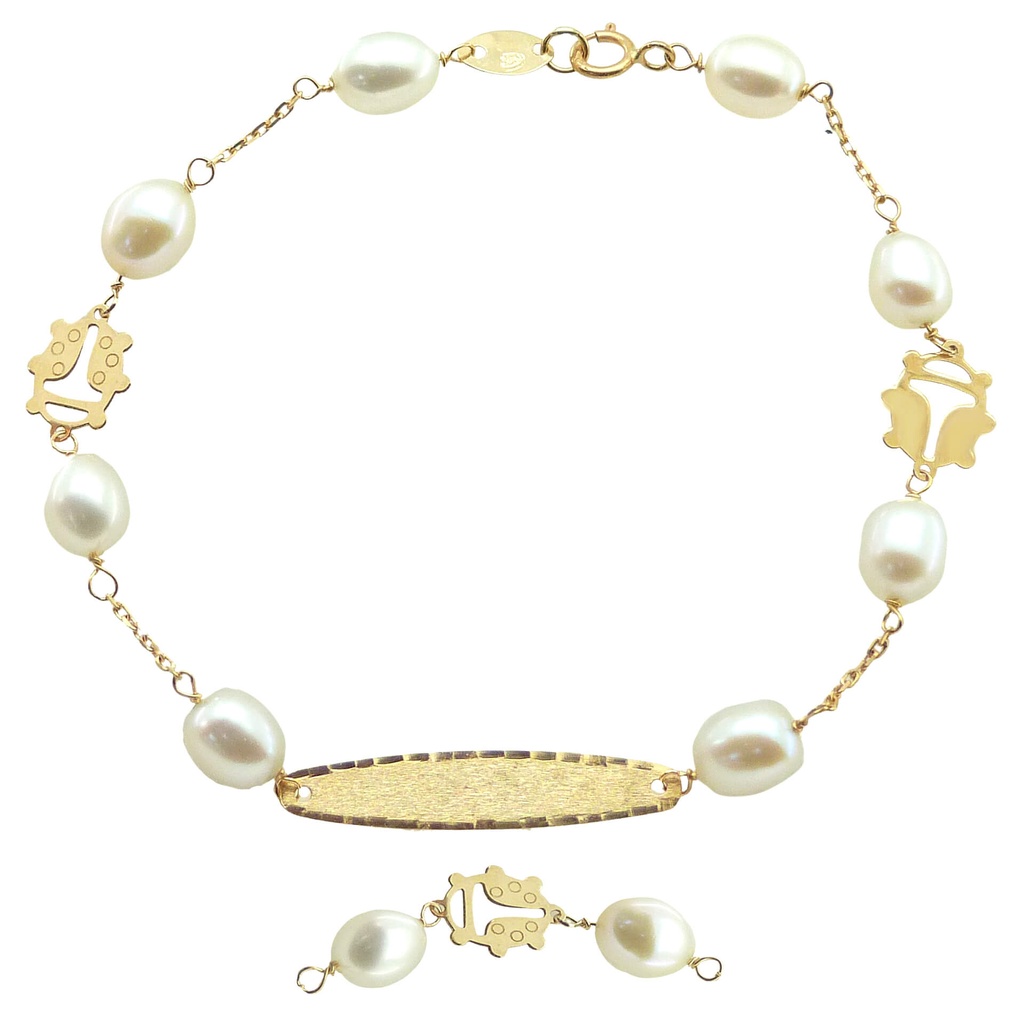 ENGRAVING PLATE HOLY FIRST COMMUNION BRACELET.LADY BUGS AND PEARLS.