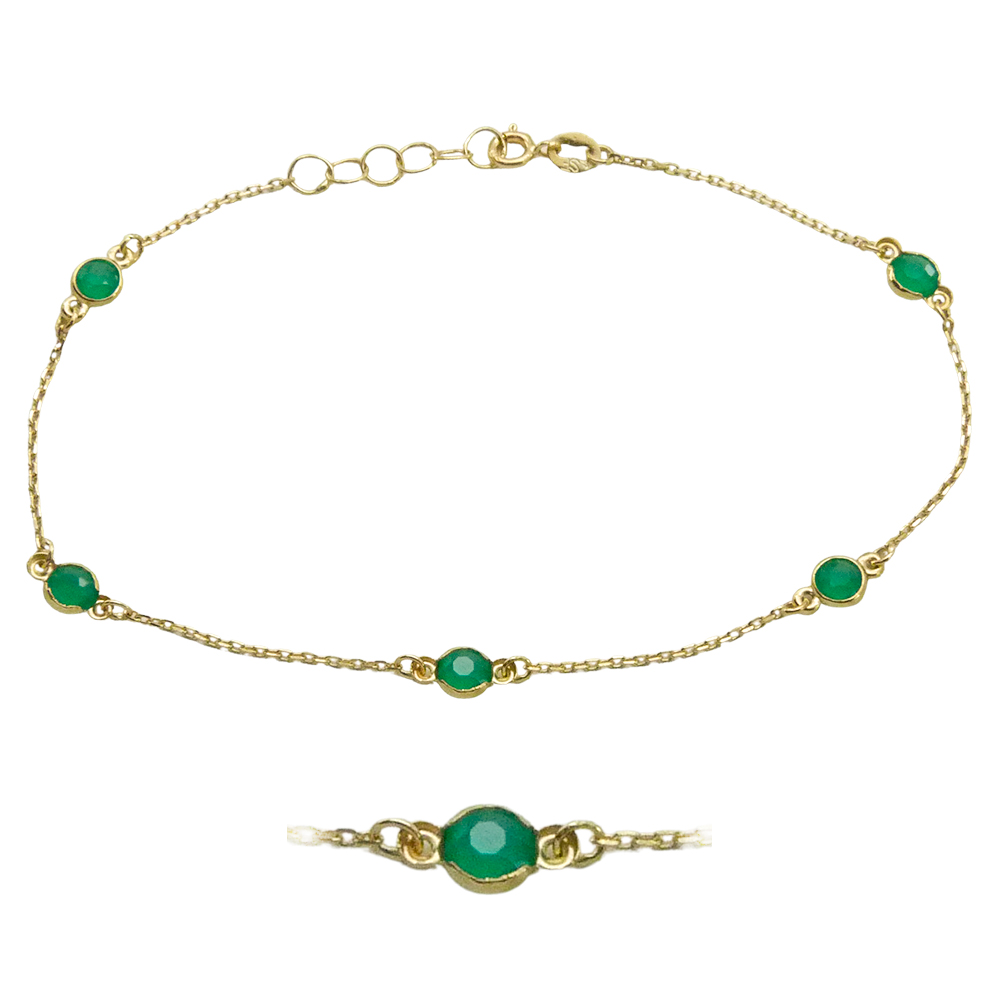 19 CM BRACELET WITH EMERALD COLOR BEZELS.