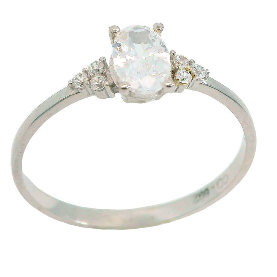 OVAL CZ WHITE GOLD RING