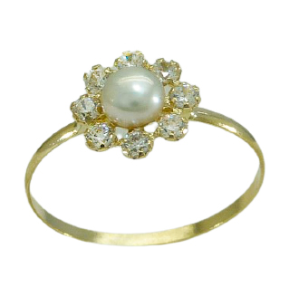 5MM FRESHWATER PEARL AND CZ FLOWER RING 