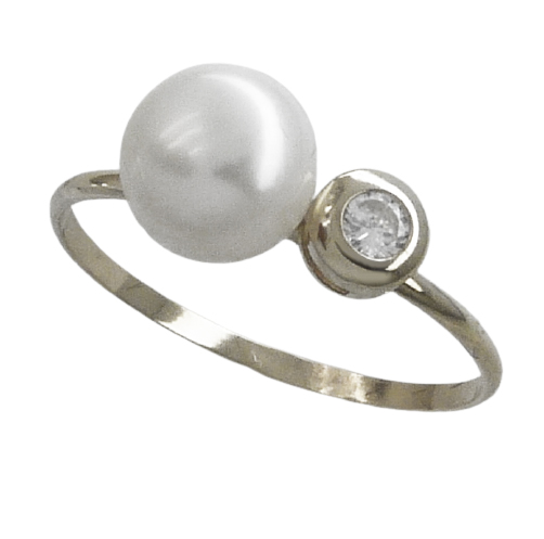 7MM PEARL AND CZ FIRST HOLY COMMUNION RING.WHITE GOLD.