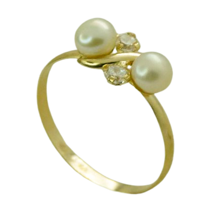 TWO PEARLS AND CZ FIRST HOLY COMMUNION RING.