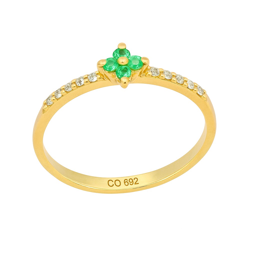 RING WITH 1'5MM EMERALDS AND 10 1MM DIAMONDS H-SI 0.07 TW.