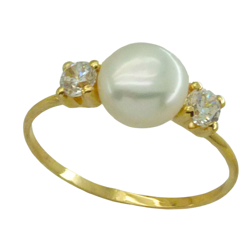 7MM PEARL AND 3MM CZ FIRST HOLY COMMUNION RING.