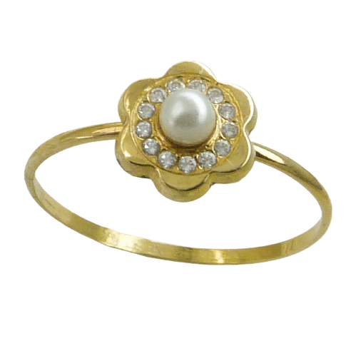 FLOWER FIRST HOLY COMMUNION RING WITH PEARL AND CZ.