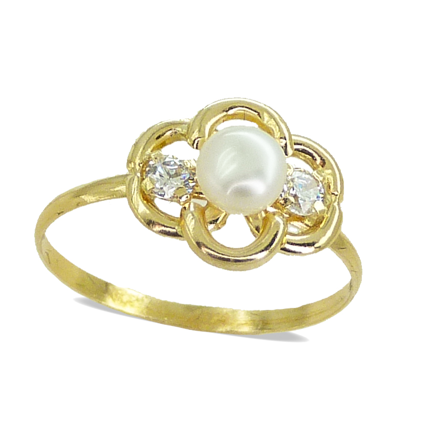 FRESHWATER PEARL AND CZ FIRST HOLY COMMUNION RING.