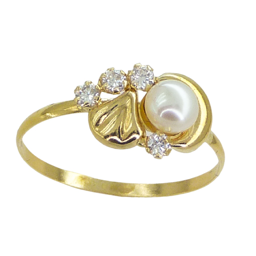 FRESHWATER PEARL AND CZ FIRST HOLY COMMUNION RING.