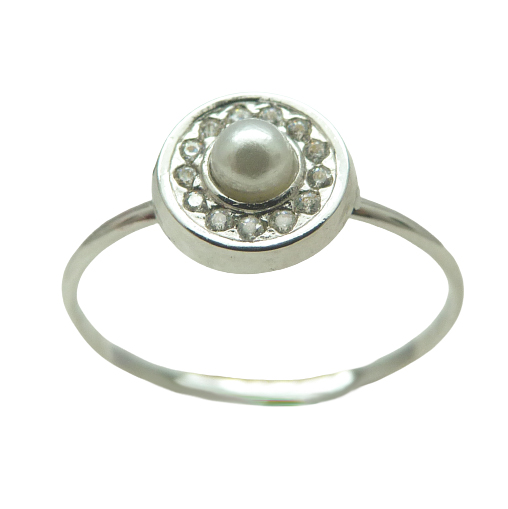 WHITE GOLD FIRST HOLY COMMUNION RING WITH PEARL AND CZ.