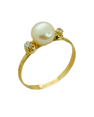 FRESHWATER PEARL AND CZ FIRST HOLY COMMUNION RING.