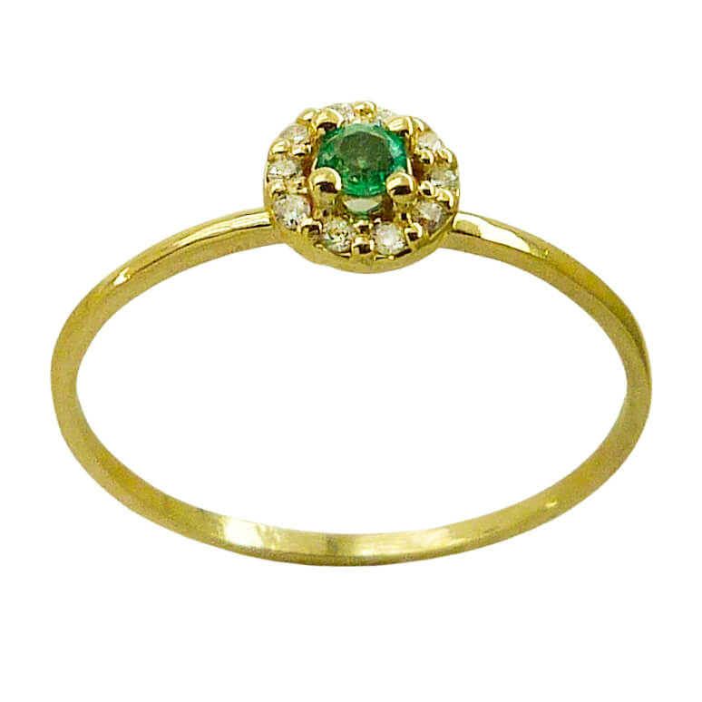 RING WITH 2'5MM ROUND EMERALD AND 1MM 10 DIAMONDS H-SI 0.07 CT TW 