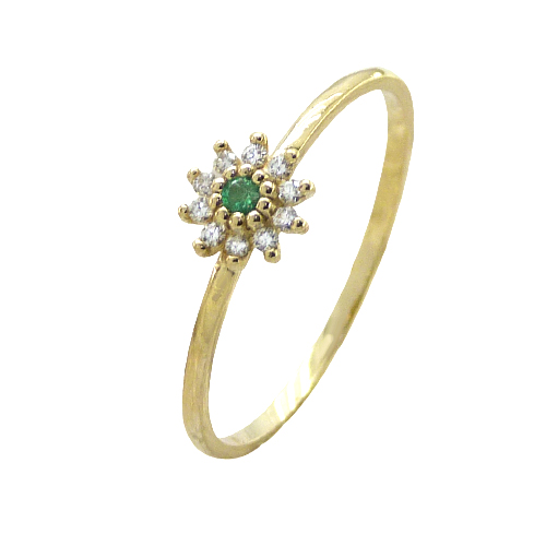 RING WITH 2MM EMERALD AND 1MM DIAMONDS.0.06 CT TW H-SI.